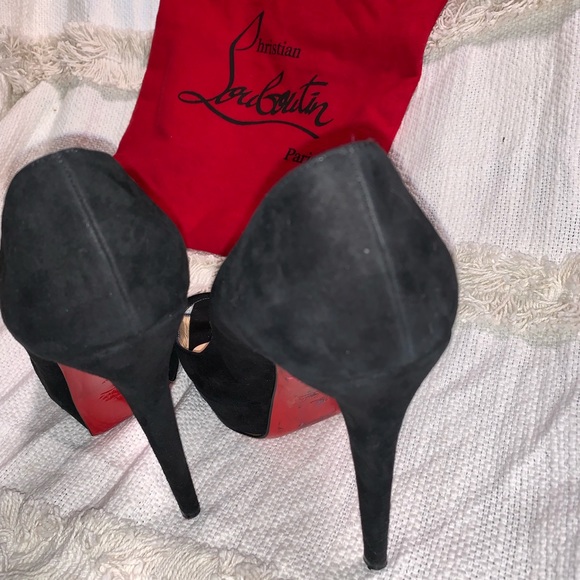 Auth Christian Louboutin Black Suede Pep Toe 10.5 - Picture 4 of 6